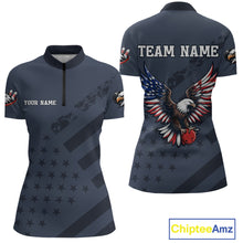Load image into Gallery viewer, Custom American Flag Eagle Bowling Shirt for Women Polo &amp; Quarter-Zip Bowling Team Jersey QZT953