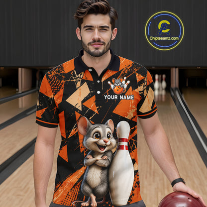Black & Orange Funny Mouse Bowling Team Shirt for Men Custom Bowling Jersey Polo & Quarter-Zip QZT1033