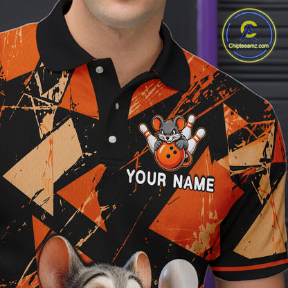 Black & Orange Funny Mouse Bowling Team Shirt for Men Custom Bowling Jersey Polo & Quarter-Zip QZT1033