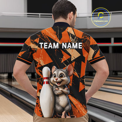 Black & Orange Funny Mouse Bowling Team Shirt for Men Custom Bowling Jersey Polo & Quarter-Zip QZT1033