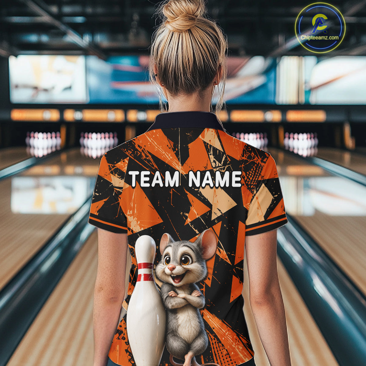 Black & Orange Funny Mouse Bowling Team Shirt for Women Custom Bowling Jersey Polo & Quarter-Zip QZT1033