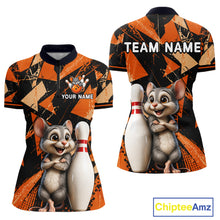Load image into Gallery viewer, Black &amp; Orange Funny Mouse Bowling Team Shirt for Women Custom Bowling Jersey Polo &amp; Quarter-Zip QZT1033