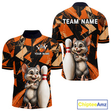 Load image into Gallery viewer, Black &amp; Orange Funny Mouse Bowling Team Shirt for Men Custom Bowling Jersey Polo &amp; Quarter-Zip QZT1033