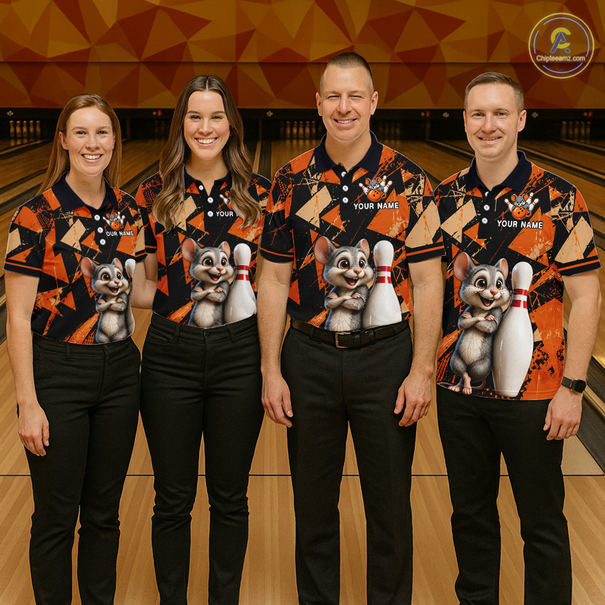 Black & Orange Funny Mouse Bowling Team Shirt for Men Custom Bowling Jersey Polo & Quarter-Zip QZT1033