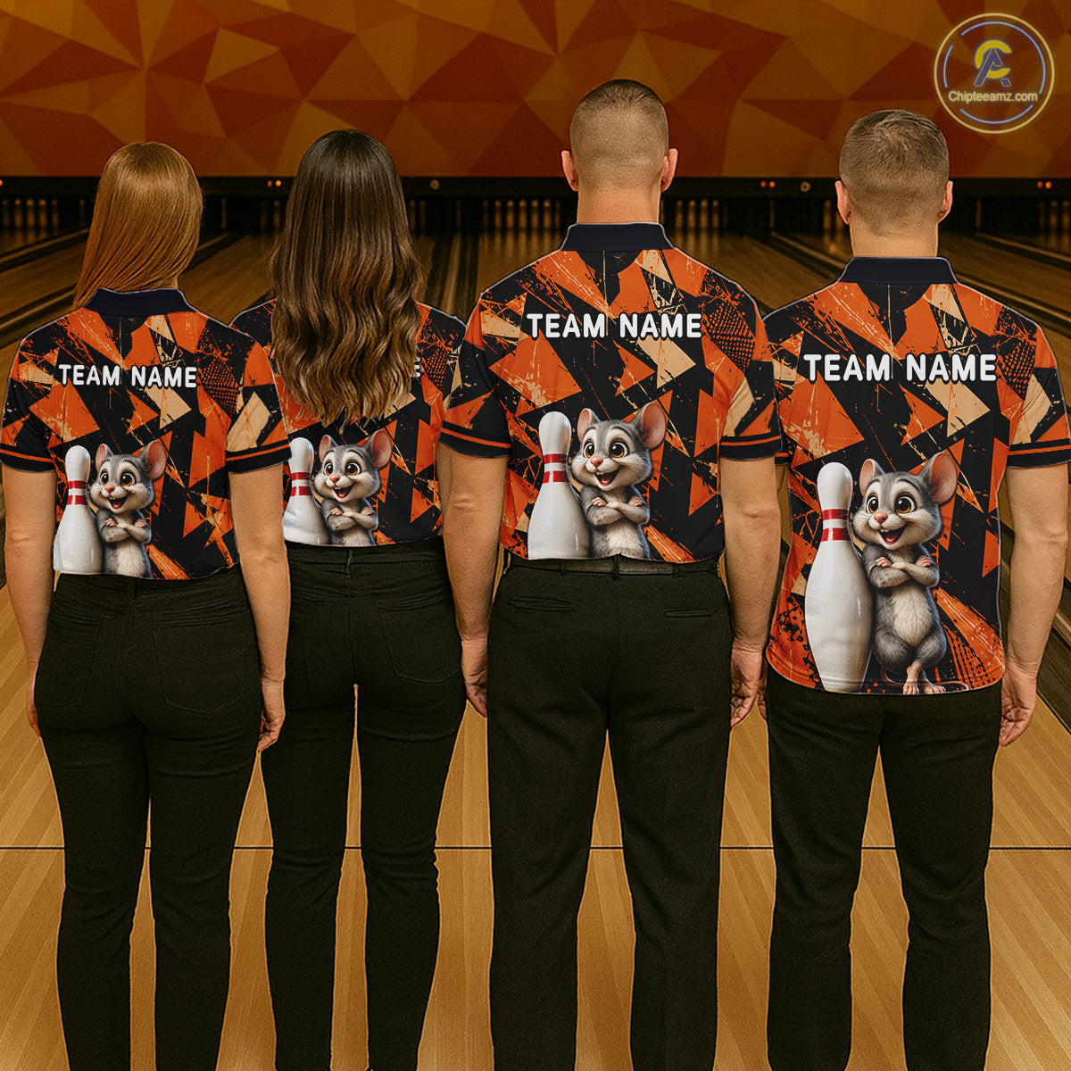 Black & Orange Funny Mouse Bowling Team Shirt for Men Custom Bowling Jersey Polo & Quarter-Zip QZT1033
