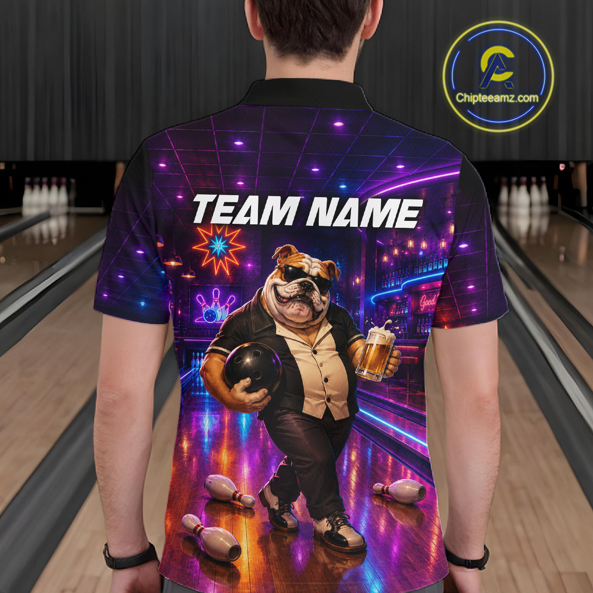 Custom Neon Funny Bulldog Bowling Shirt Bowling Team Jersey for Men Polo & Quarter-Zip QZT1228