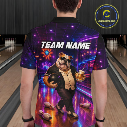 Custom Neon Funny Bulldog Bowling Shirt Bowling Team Jersey for Men Polo & Quarter-Zip QZT1228