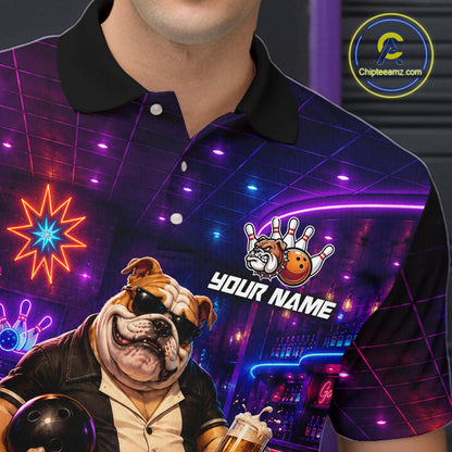 Custom Neon Funny Bulldog Bowling Shirt Bowling Team Jersey for Men Polo & Quarter-Zip QZT1228