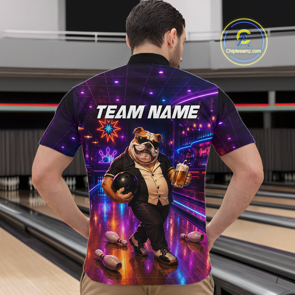 Custom Neon Funny Bulldog Bowling Shirt Bowling Team Jersey for Men Polo & Quarter-Zip QZT1228