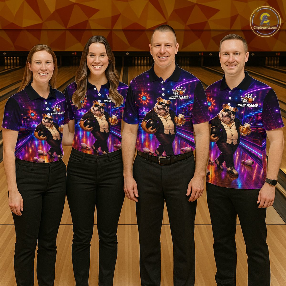 Custom Neon Funny Bulldog Bowling Shirt Bowling Team Jersey for Men Polo & Quarter-Zip QZT1228