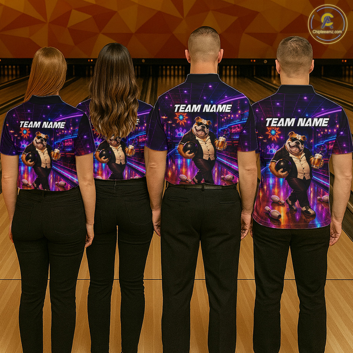 Custom Neon Funny Bulldog Bowling Shirt Bowling Team Jersey for Men Polo & Quarter-Zip QZT1228