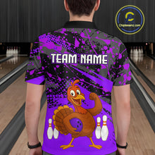 Load image into Gallery viewer, Purple Funny Turkey Bowling Team Shirt for Men Bowling Jersey Thanksgiving Bowling Outfit QZT776