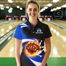 Load image into Gallery viewer, Personalized Blue Flame Demon Hand Bowling Shirt for Women Bowling Outfit Polo &amp; Quarter-Zip Bowling Jersey QZT867