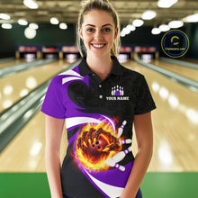 Load image into Gallery viewer, Personalized Purple Flame Demon Hand Bowling Shirt for Women Bowling Outfit Polo &amp; Quarter-Zip Bowling Jersey QZT867