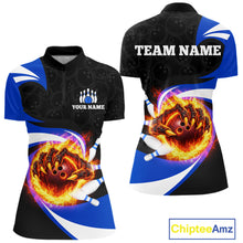 Load image into Gallery viewer, Personalized Blue Flame Demon Hand Bowling Shirt for Women Bowling Outfit Polo &amp; Quarter-Zip Bowling Jersey QZT867