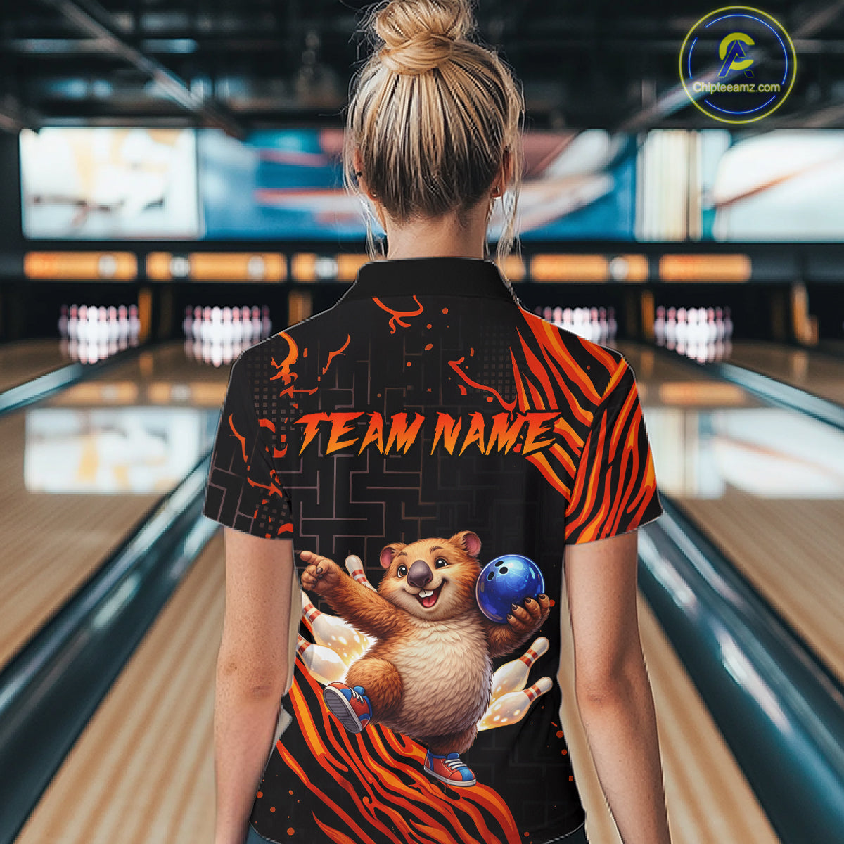 Orange Funny Wombat Bowling Shirt for Women Custom Bowling Jersey Polo & Quarter-Zip Bowling Outfit  QZT923