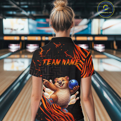 Orange Funny Wombat Bowling Shirt for Women Custom Bowling Jersey Polo & Quarter-Zip Bowling Outfit  QZT923