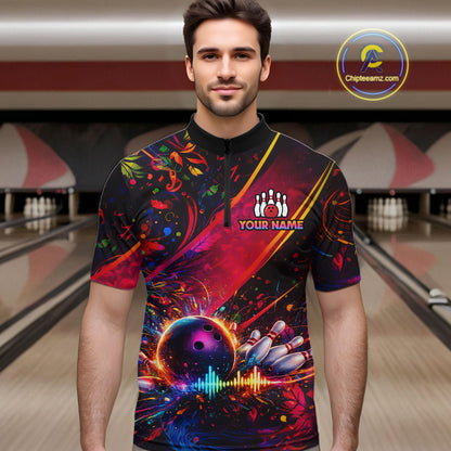 Custom Retro Music Bowling Shirt for Men Bowling Jersey Polo & 1/4-Zip Bowling Tournament QZT954