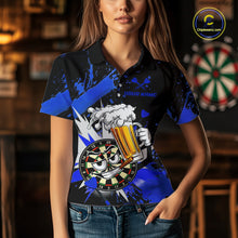 Load image into Gallery viewer, Funny Blue Beer Dartboard Team Shirt for Women Custom Dart Jersey Polo &amp; Quarter-Zip Dart Outfit DHT40