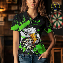 Load image into Gallery viewer, Funny Green Beer Dartboard Team Shirt for Women Custom Dart Jersey Polo &amp; Quarter-Zip Dart Outfit DHT40