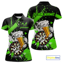 Load image into Gallery viewer, Funny Green Beer Dartboard Team Shirt for Women Custom Dart Jersey Polo &amp; Quarter-Zip Dart Outfit DHT40