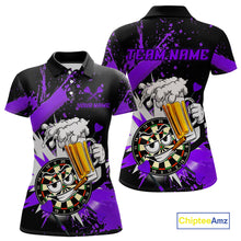 Load image into Gallery viewer, Funny Purple Beer Dartboard Team Shirt for Women Custom Dart Jersey Polo &amp; Quarter-Zip Dart Outfit DHT40
