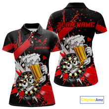 Load image into Gallery viewer, Funny Red Beer Dartboard Team Shirt for Women Custom Dart Jersey Polo &amp; Quarter-Zip Dart Outfit DHT40