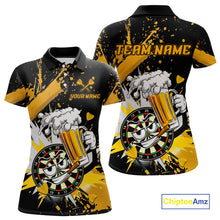 Load image into Gallery viewer, Funny Yellow Beer Dartboard Team Shirt for Women Custom Dart Jersey Polo &amp; Quarter-Zip Dart Outfit DHT40