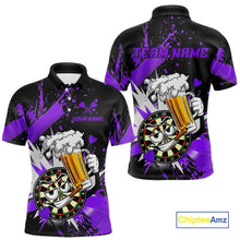 Load image into Gallery viewer, Funny Purple Beer Dartboard Team Shirt for Men Custom Dart Jersey Polo &amp; Quarter-Zip Dart Outfit DHT40