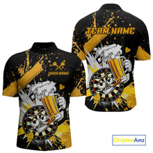 Load image into Gallery viewer, Funny Yellow Beer Dartboard Team Shirt for Men Custom Dart Jersey Polo &amp; Quarter-Zip Dart Outfit DHT40