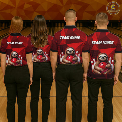 Red Funny Sloth Bowling Shirt for Women Custom Bowling Jersey Polo & Quarter-Zip Bowling Outfit QZT995