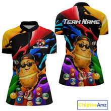 Load image into Gallery viewer, Colorful quarter-zip jersey with cartoon potato design and pool balls, featuring 'Team Name' and 'Your Name' text.
