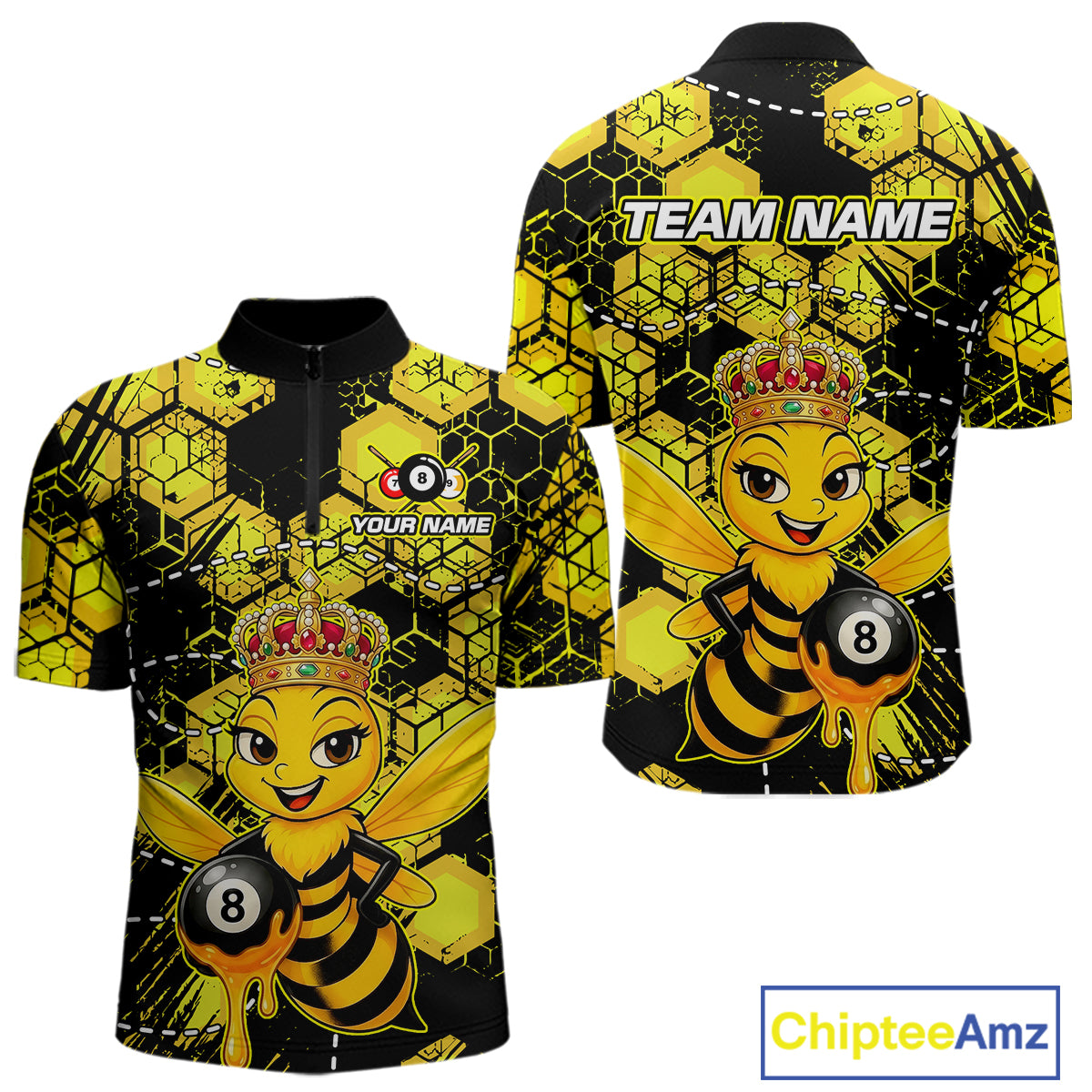 Funny Bee 8 Ball Billiard Shirts for Men Custom Billiard Team Jersey Polo & 1/4 Zip BHT29