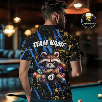 Custom Ugly Raccoon 8 Ball Billiard Shirts for Men Billiard Team Jersey Polo & 1/4 Zip Pool Shirt BHT31
