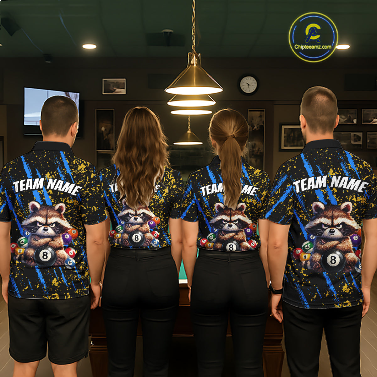 Custom Ugly Raccoon 8 Ball Billiard Shirts for Men Billiard Team Jersey Polo & 1/4 Zip Pool Shirt BHT31