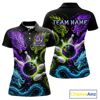 Multicolor Dragon Bowling Shirt for Women Custom Bowling Jersey Polo & 1/4-Zip QZT1051