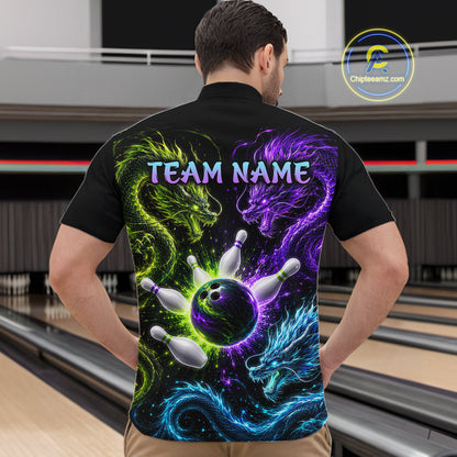 Multicolor Dragon Bowling Shirt for Men Custom Bowling Jersey Polo & Quarter-Zip QZT1051