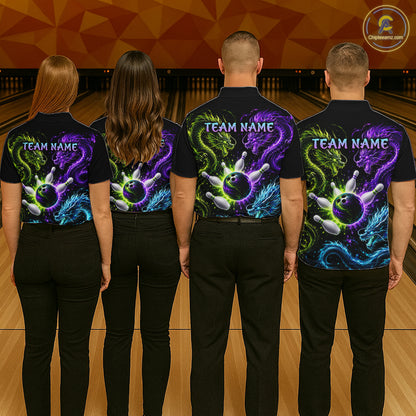 Multicolor Dragon Bowling Shirt for Men Custom Bowling Jersey Polo & Quarter-Zip QZT1051