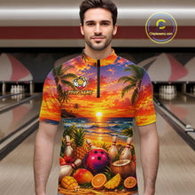 Load image into Gallery viewer, Man wearing a colorful shirt with a tropical design in a bowling alley.