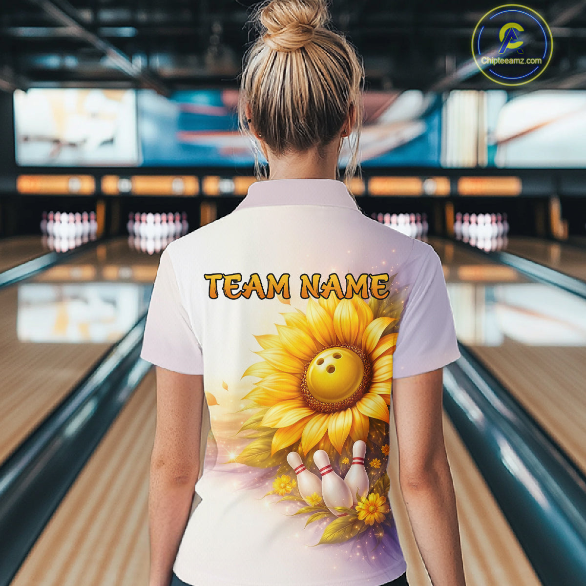 Custom Gradient Sunflower Bowling Shirt for Women Bowling Team Jersey Polo & Quarter-Zip QZT963