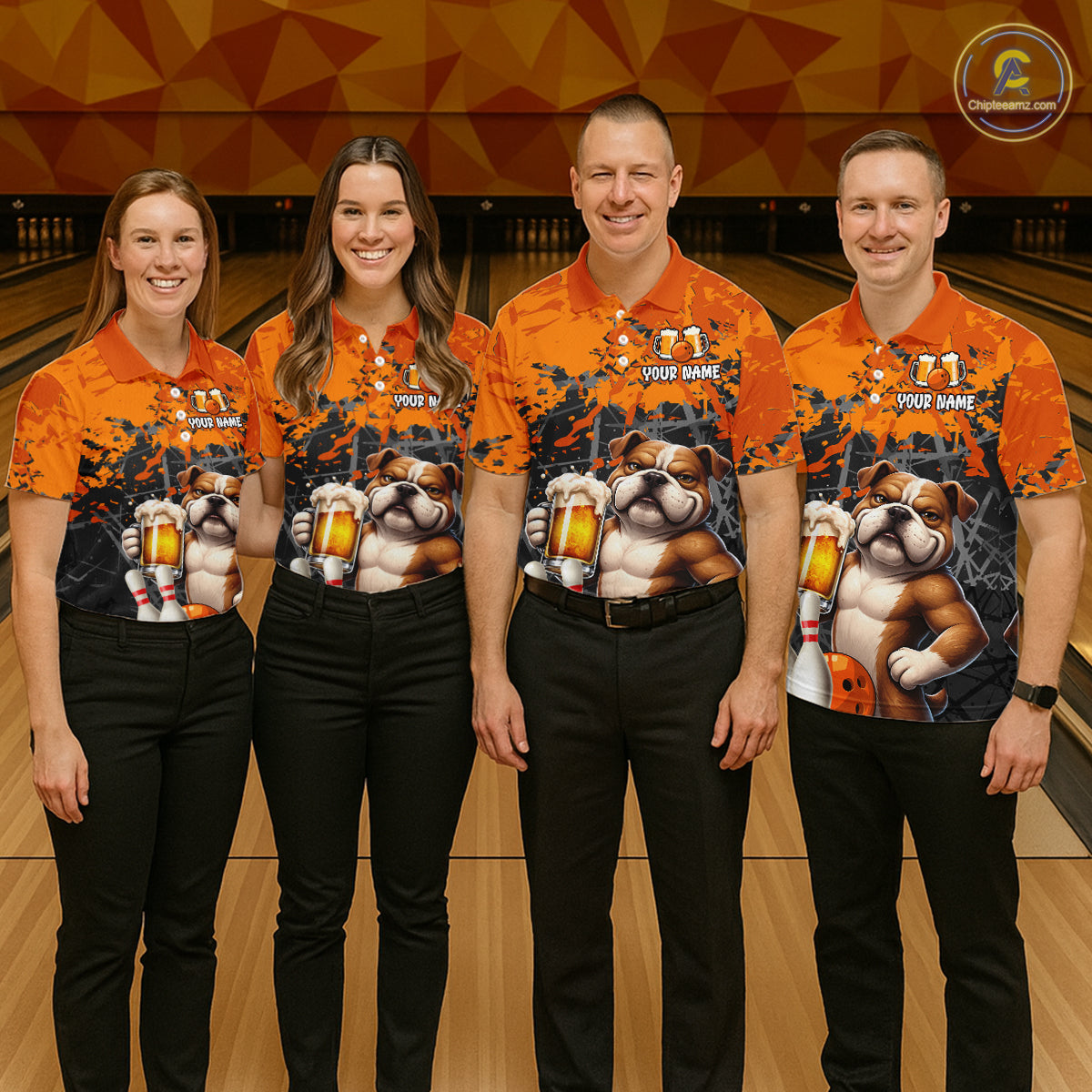 Orange Bull Dog & Beer Bowling Shirt for Women Custom Bowling Team Jersey Bowling Outfit QZT998
