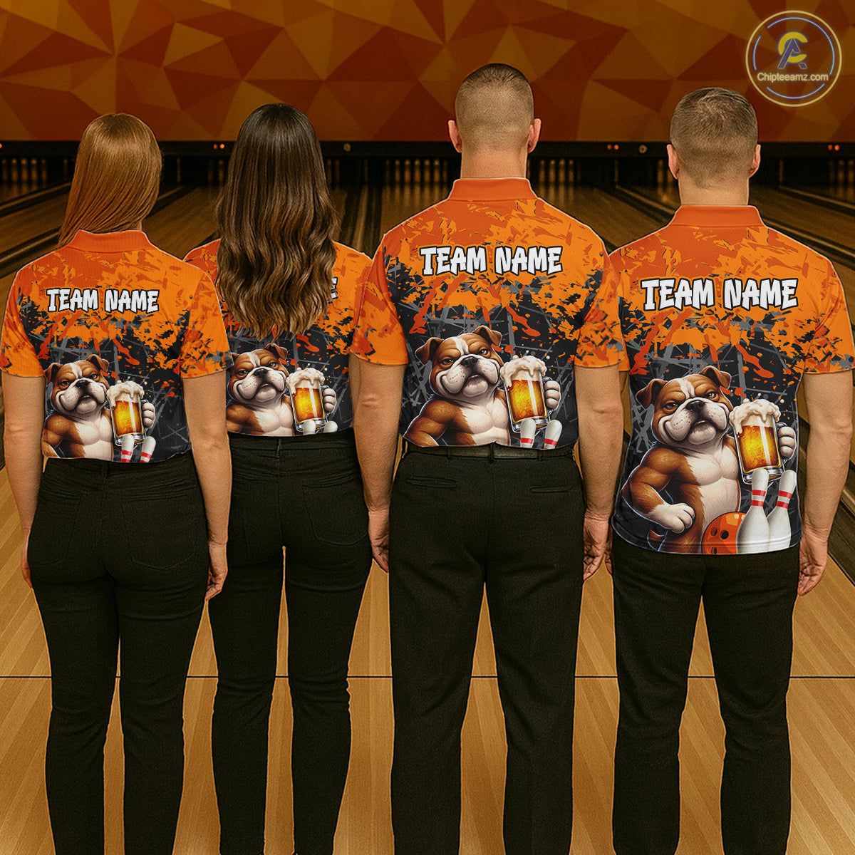 Orange Bull Dog & Beer Bowling Shirt for Women Custom Bowling Team Jersey Bowling Outfit QZT998