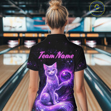 Load image into Gallery viewer, Cat Aurora Galaxy Bowling Shirt  for Women Custom Neon Glow Bowling Jersey Polo &amp; Quarter-Zip QZT968