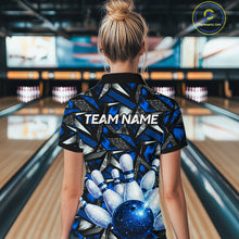 Load image into Gallery viewer, Blue Rhinestone Bowling Shirt for Women Custom Bowling Team Jersey Polo &amp; Quarter-Zip QZT1003