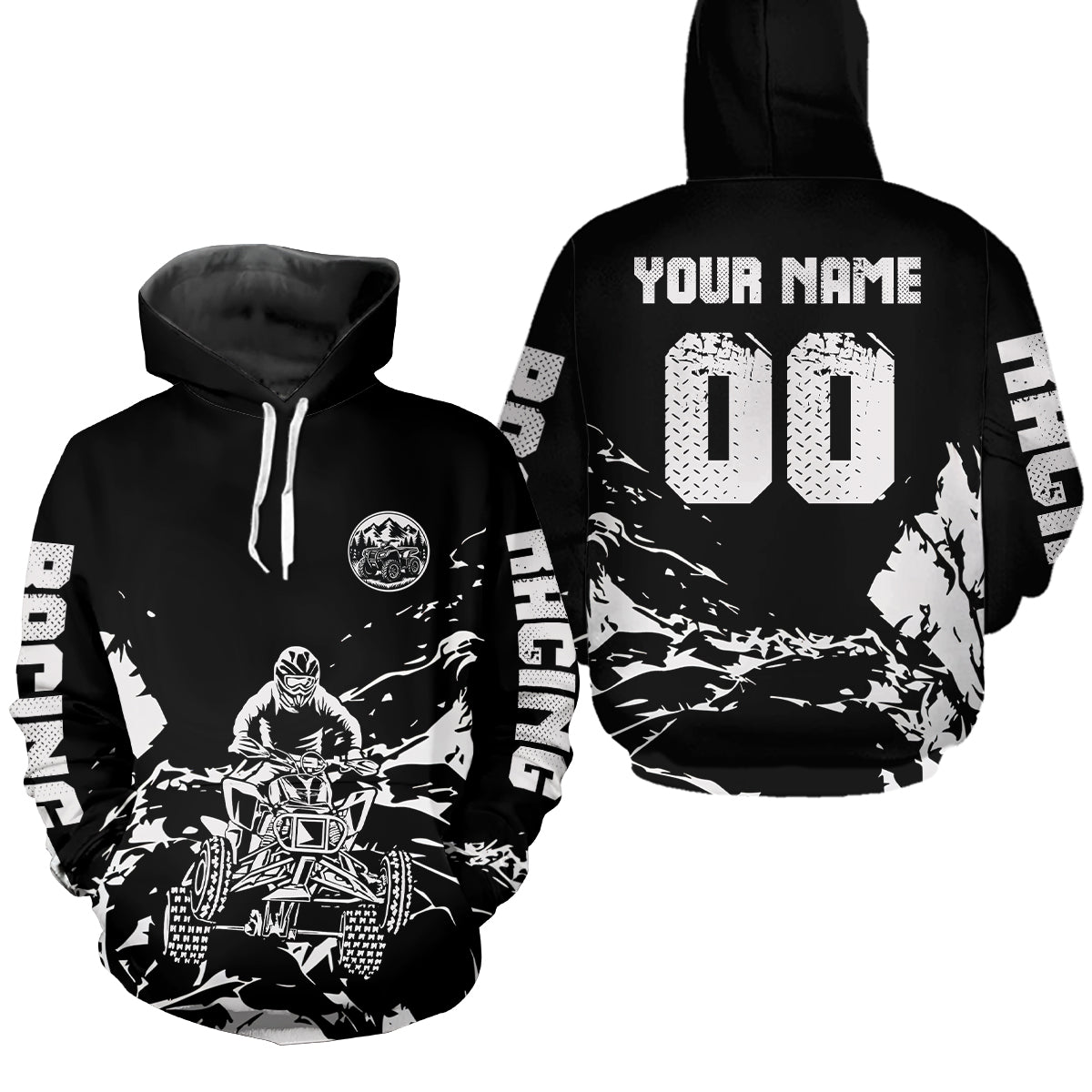 Custom Black & White Quad Bike Hoodie ATV Motocross Hoodie for Men Women Youth Extreme Off-Road Sweatshirt MHT202