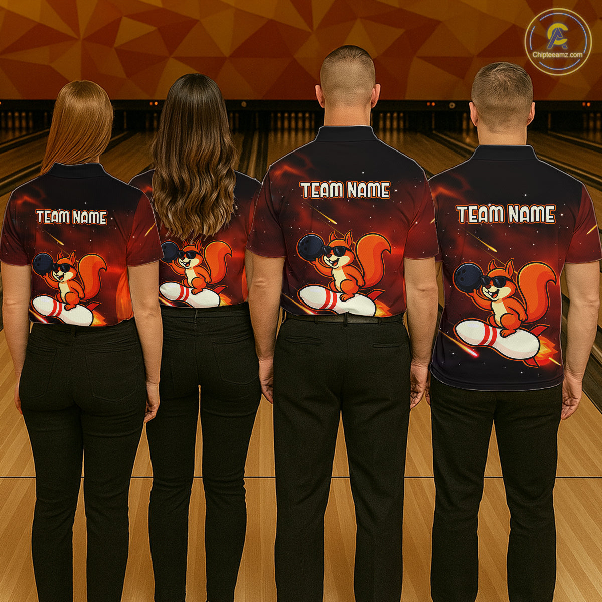Orange & Black Funny Squirrel Bowling Shirt for Women Bowling League Jersey Polo & Quarter-Zip QZT879