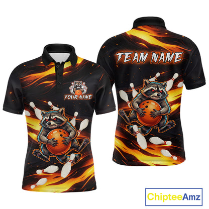 Custom Orange Funny Raccoon Bowling Shirt for Men Bowling Jersey Polo & Quarter-Zip Bowling Outfit QZT969