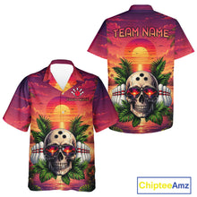 Load image into Gallery viewer, Hawaiian shirt with skull design and customizable text on a white background