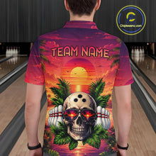 Load image into Gallery viewer, Person wearing a colorful shirt with a skull design and 'TEAM NAME' text in a bowling alley.