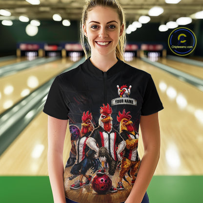 Custom Funny Chicken Family Bowling Shirt for Women Bowling Team Jersey Polo & Quarter-Zip QZT1005